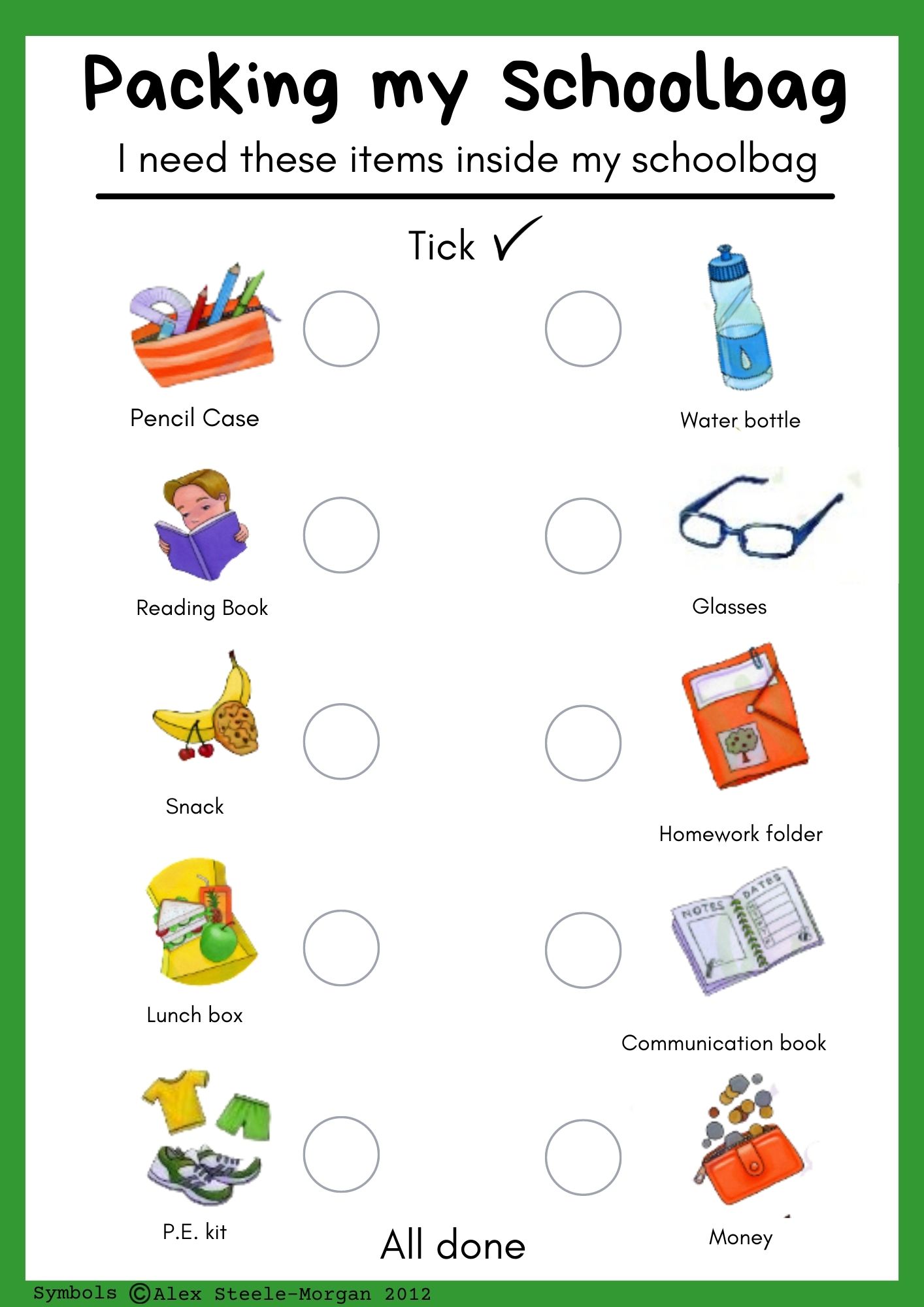 SCHOOL BAG CHECKLIST VISUAL SUPPORTS CUE CARDS – The Teaching Speechie ...